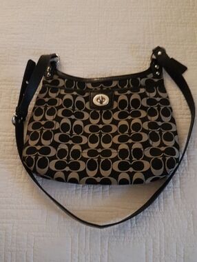 Coach Black and Khaki Signature Shoulder Bag